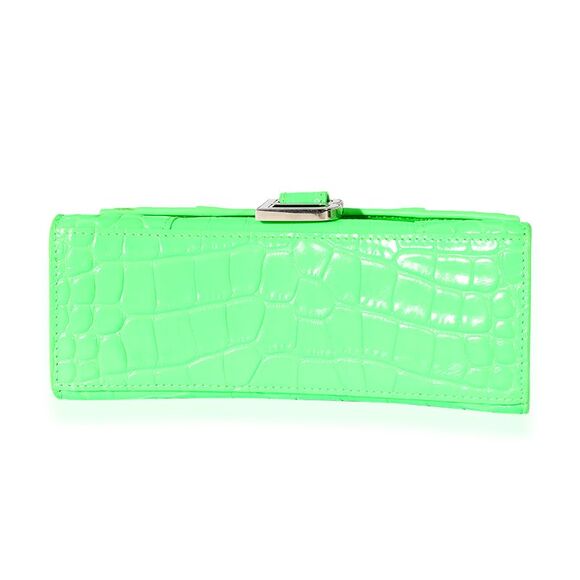 Balenciaga Fluo Green Shiny Calfskin Crocodile Embossed XS Hourglass Top Handle - Picture 2 of 6